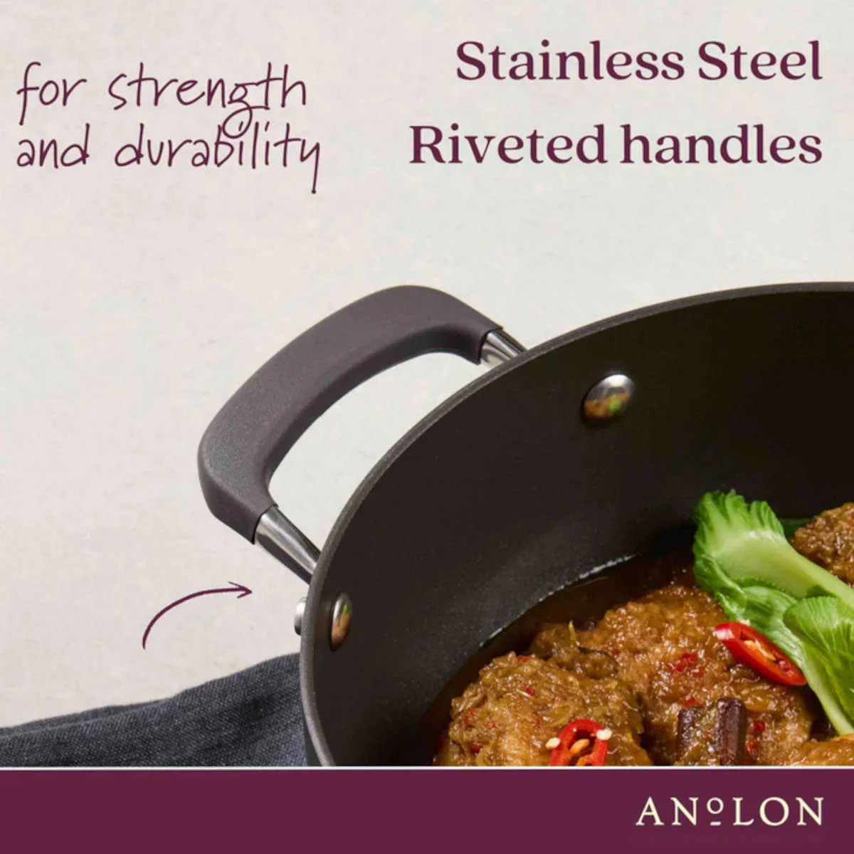 Anolon Endurance+ Nonstick Frypan & Casserole Set 26cm (5.2L) - Image 5