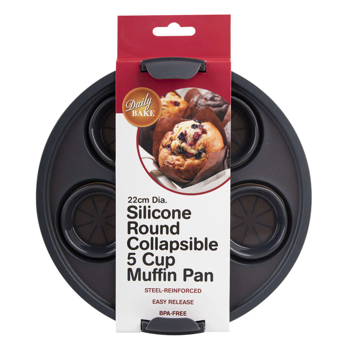 Daily Bake Silicone Round Air Fryer 5 Cup Muffin Pan Charcoal 22cm - Image 4