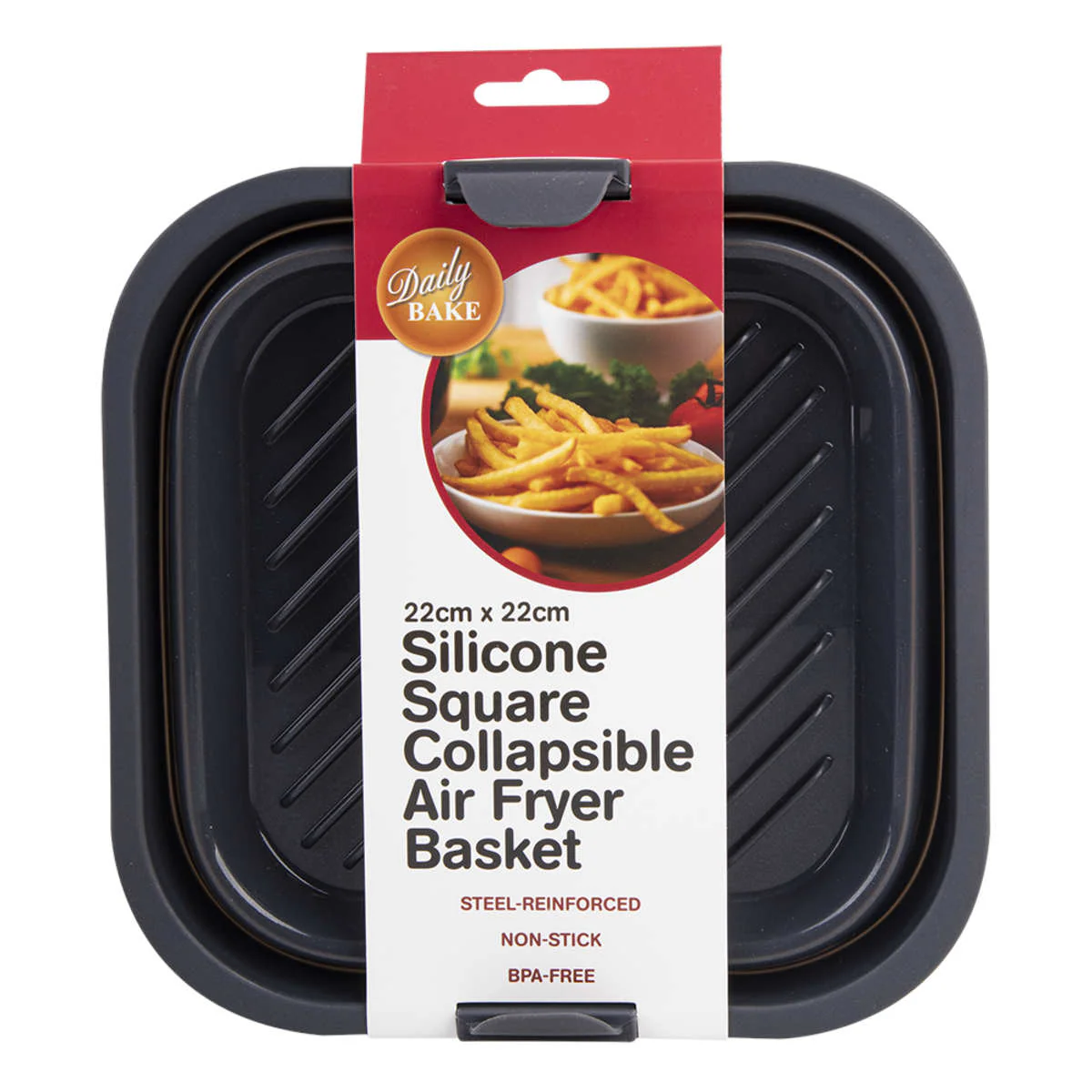 Daily Bake Silicone Square Collapsible Air Fryer Basket Charcoal 22cm - Image 4