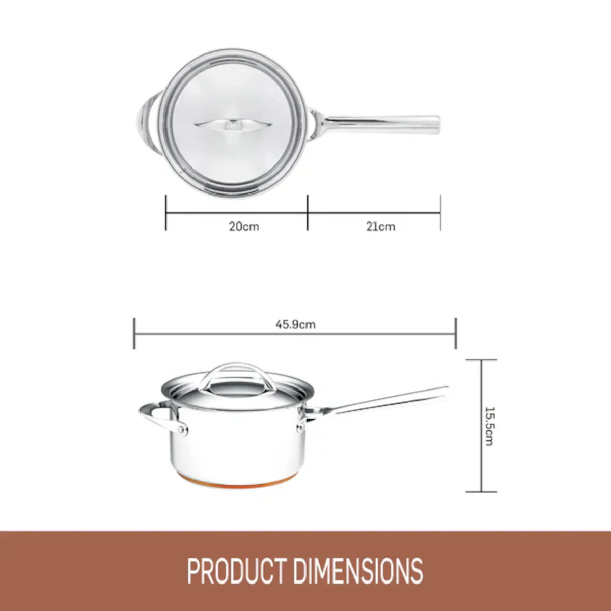 Essteele Per Vita Copper Base Stainless Steel Induction Covered Saucepan 20cm (3.4L) - Image 2