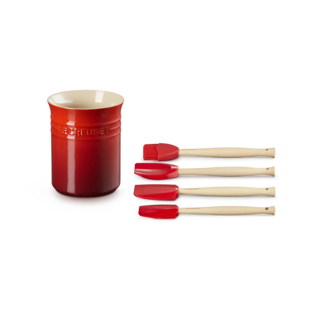 Le Creuset Spatula Set with Crock Cerise (5 Piece) - Image 3