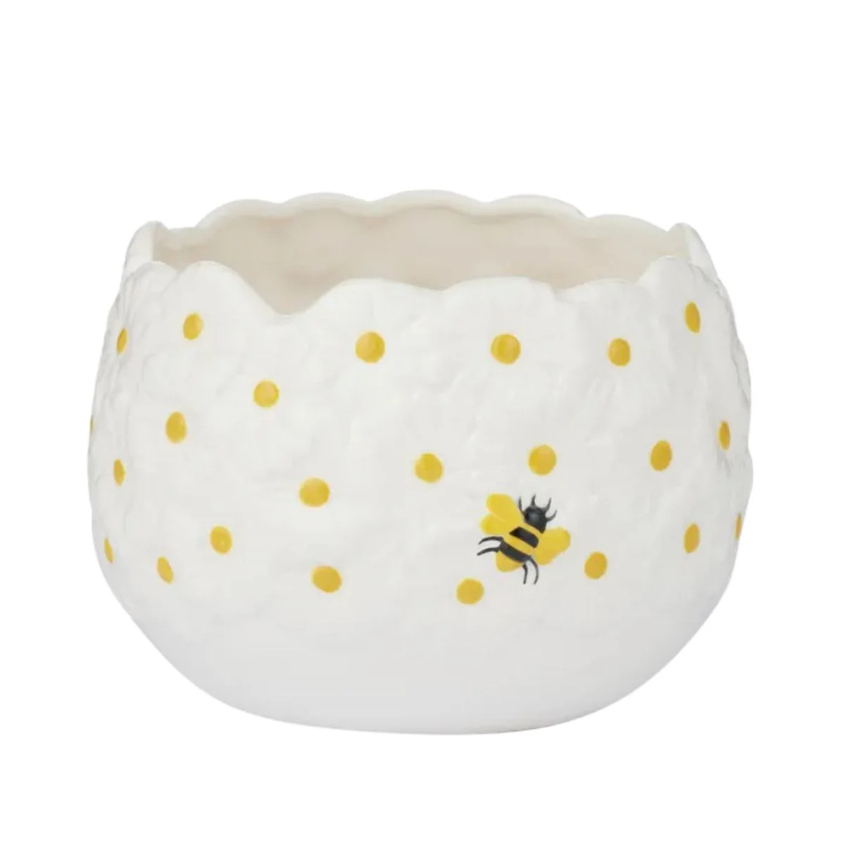 Life Botanic Daisy Bee Ceramic Pot White/Yellow 17x15cm