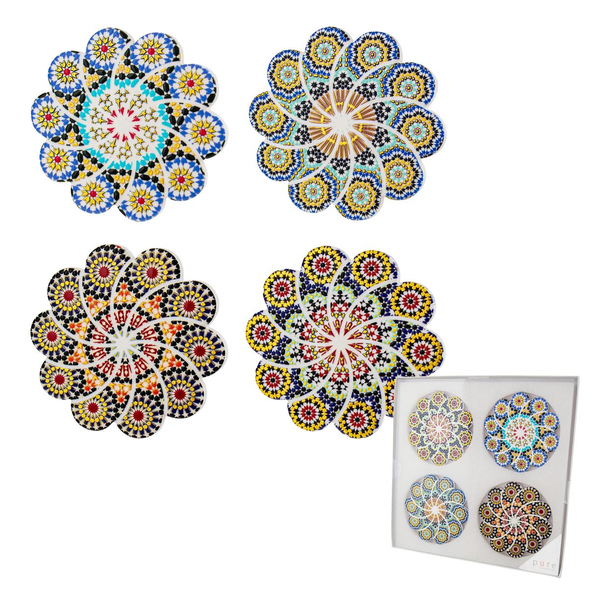 Pure Christmas Hepburn Flower Round Ceramic Coaster Set of 4