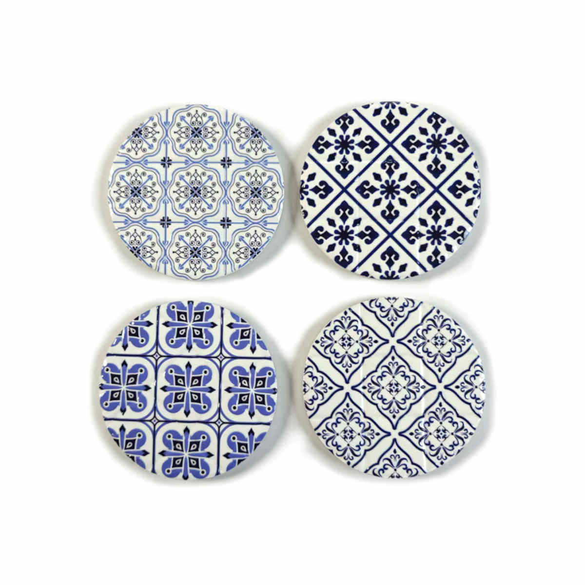 Harlow Round Ceramic Coaster Blue Set of 4