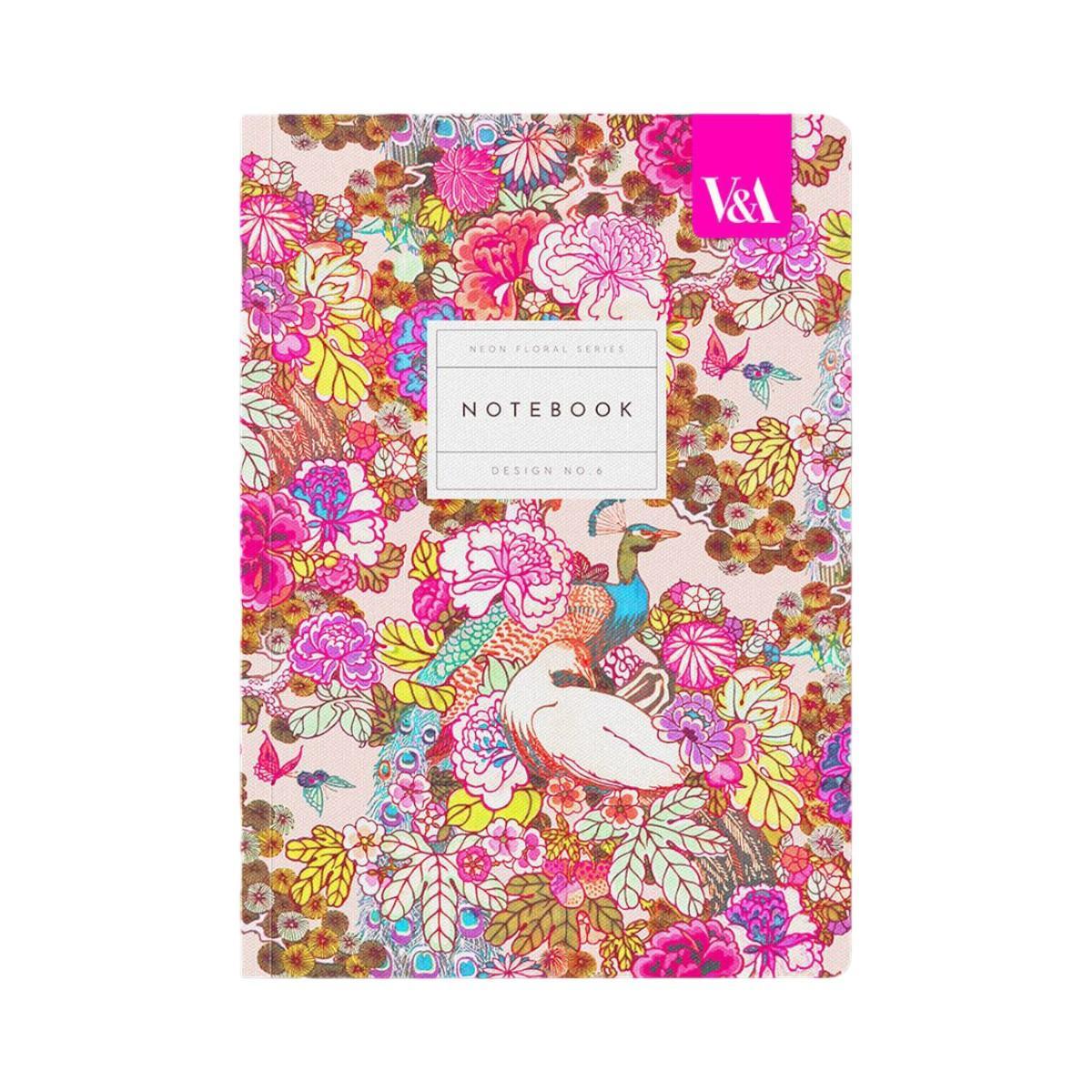 V&A Neon Floral Peacock A5 Notebook